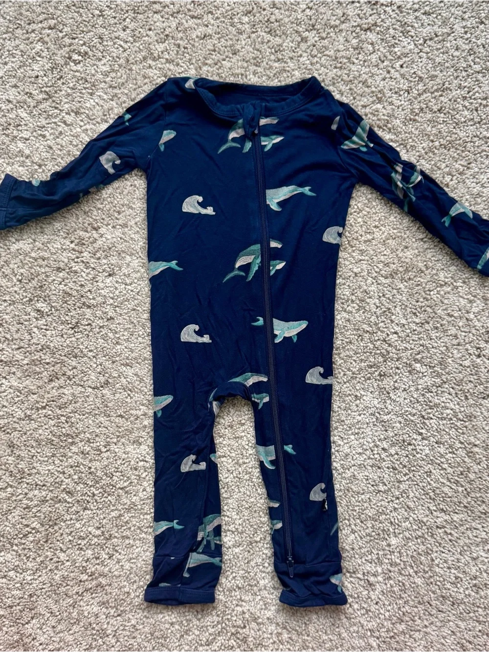 Kyte BABY Navy Whale Print Zipper Pajama One-Piece